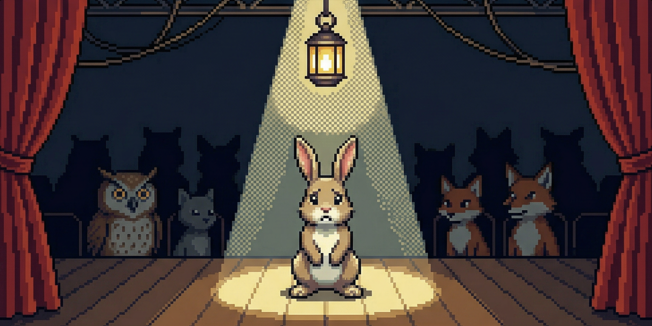 Card art: a rabbit in the spotlight on a stage